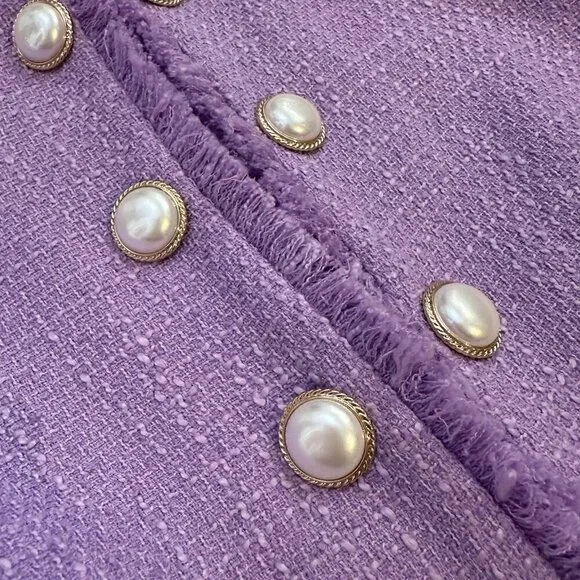 NWT Ronny Kobo Mindy Cropped Short-Sleeve Windowpane Boucle Jacket - Picture 4 of 7